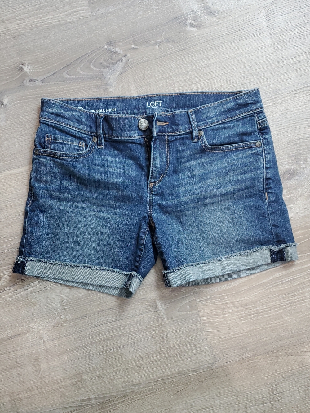 LOFT Dark Blue Rolled Cuff Denim Shorts